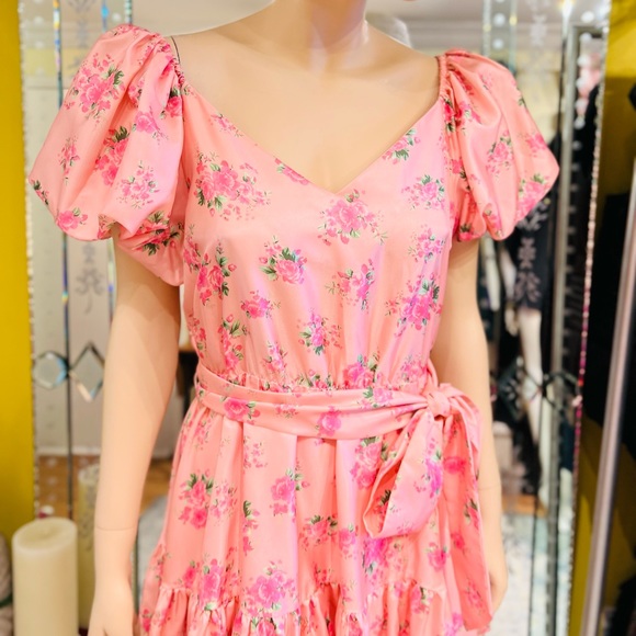 LoveShack Fancy Mini Floral Pink Dress Balloon Sleeves Size 6 - Picture 9 of 16
